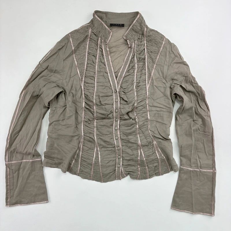 Khaki Gathered Lace Corset Shirt
