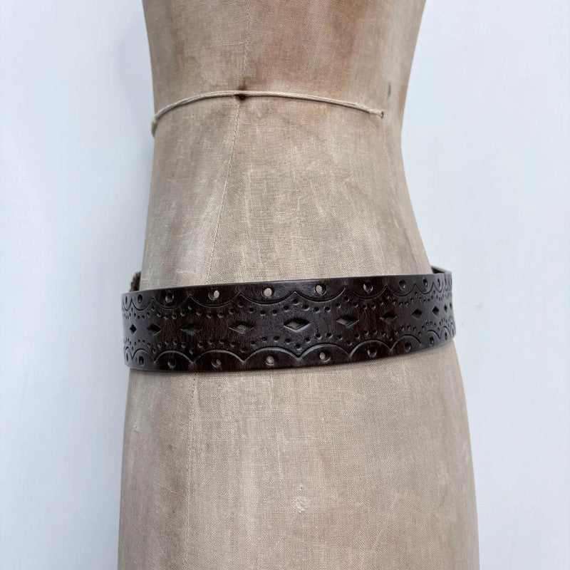 brown leather embossed boho western belt