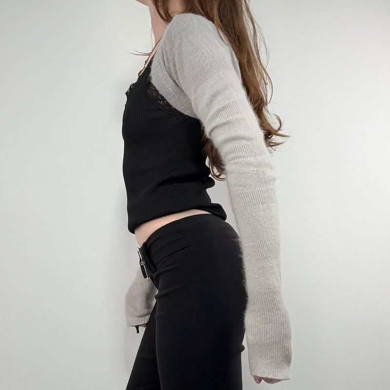 grey angora wool ballerina cropped bolero cardigan