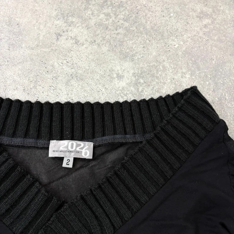 black layered mesh long sleeve slouchy rib top 2026