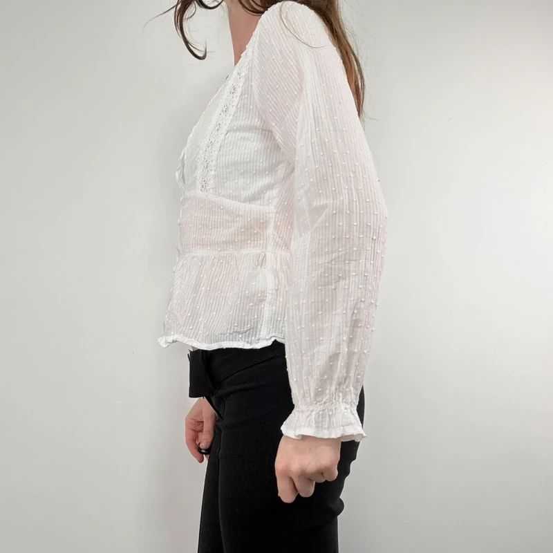 white cotton flared embroidered lace blouse
