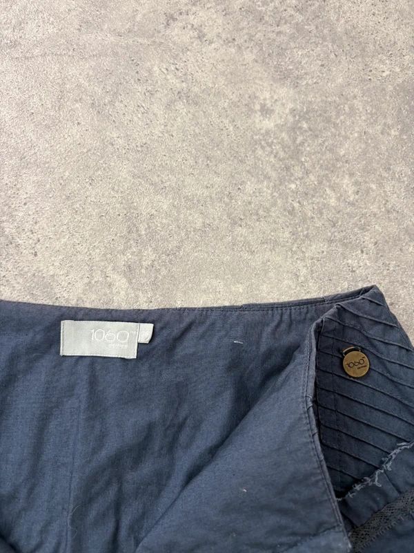 Puff parachute navy pleated midi flare skirt with zipper