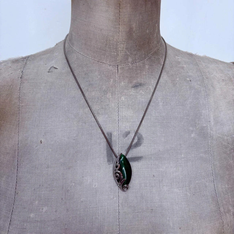 green gem silver fairy necklace