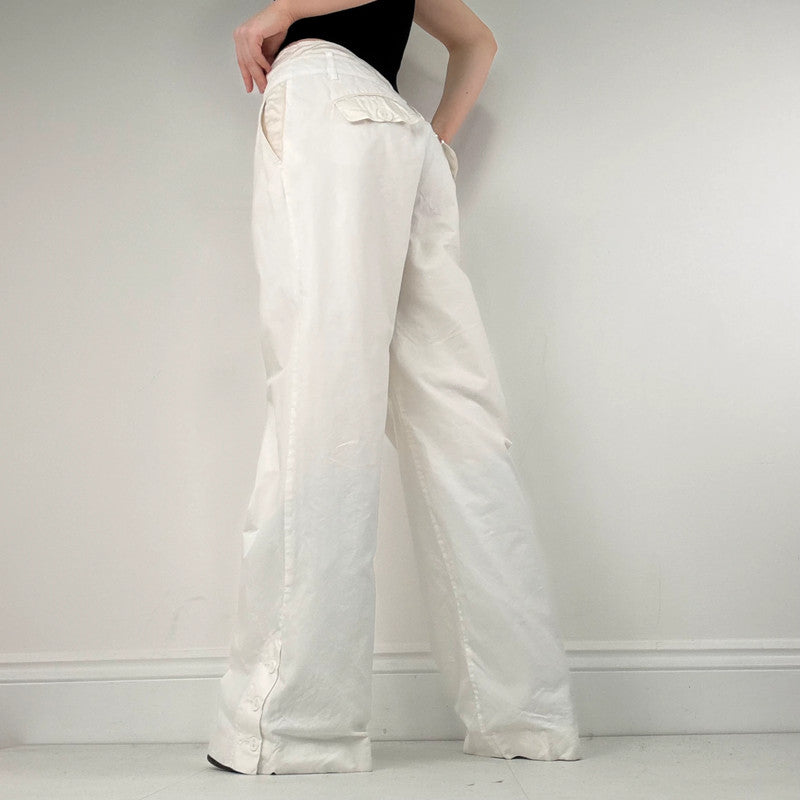 white wide leg flared trousers