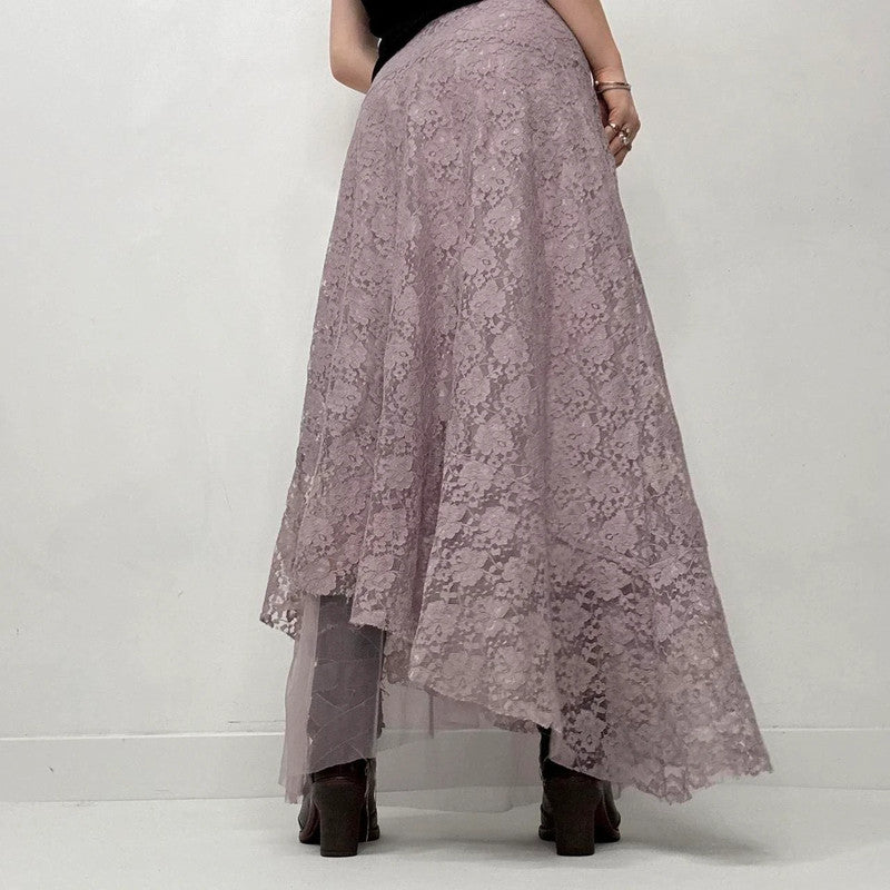 lilac lace sheer asymmetric maxi skirt