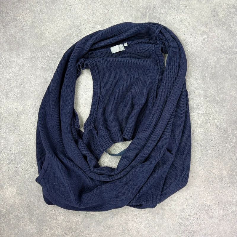 Navy knitted slouchy draped neck vest sweater
