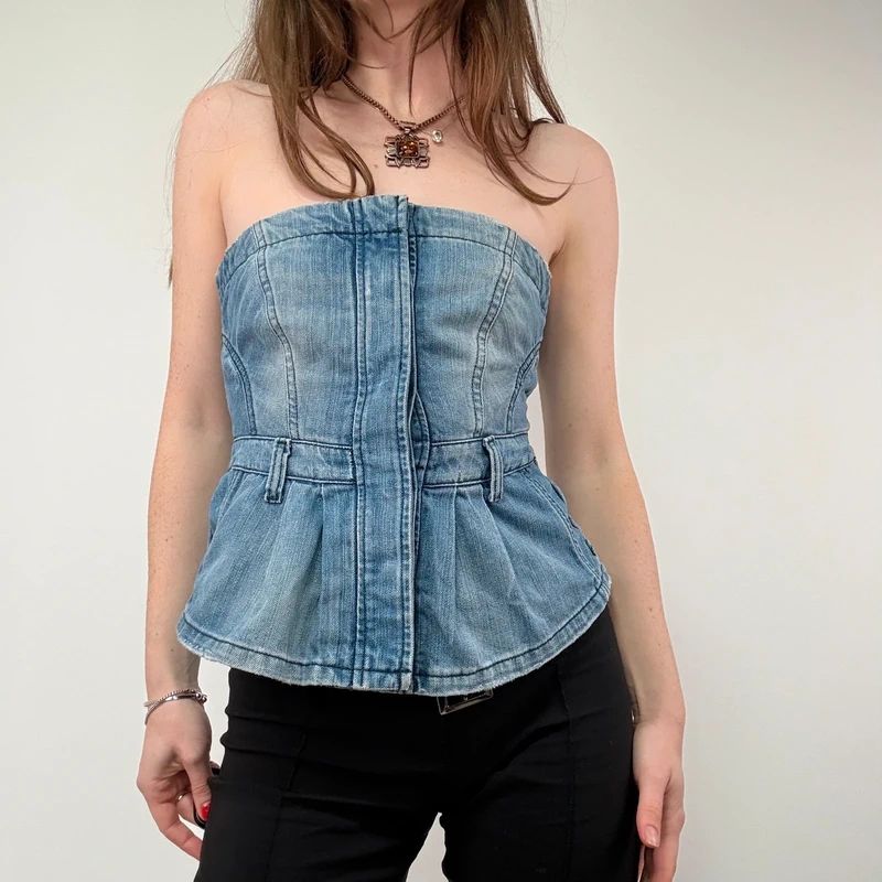 AllSaints stuctured Denim Corset Top