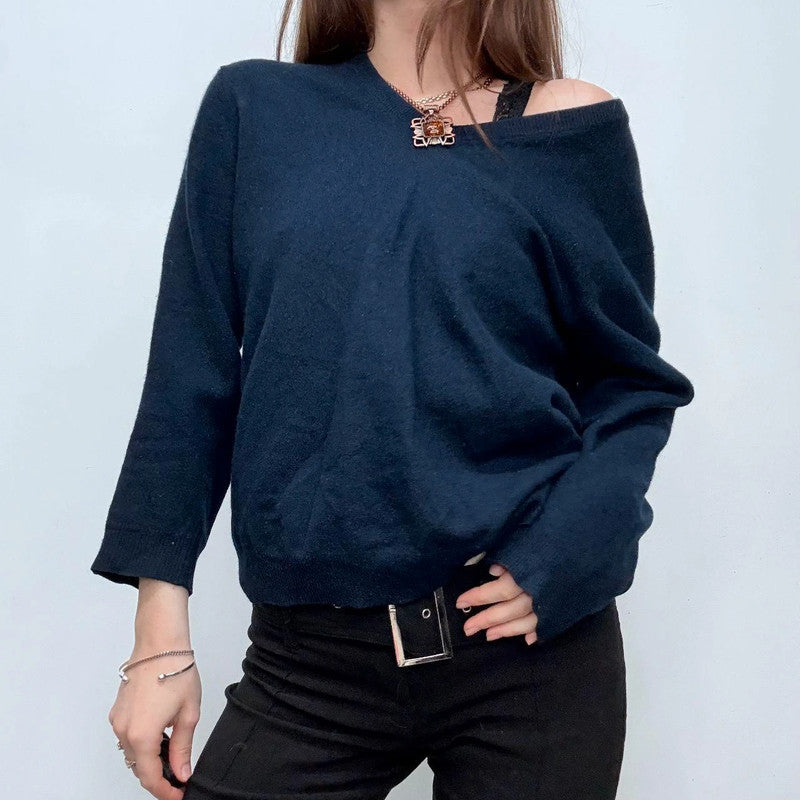 navy wool knitted slouchy jumper