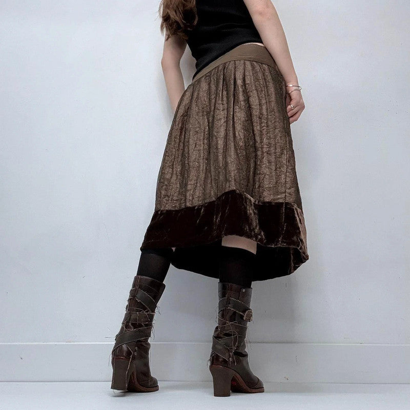 brown layered mesh velvet skirt