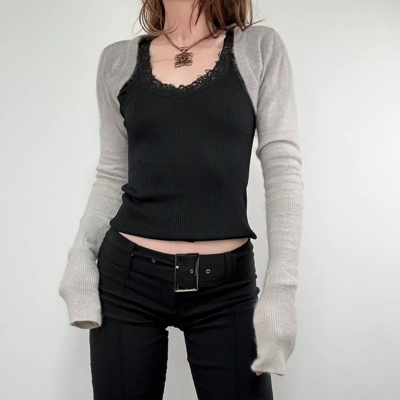 grey angora wool ballerina cropped bolero cardigan