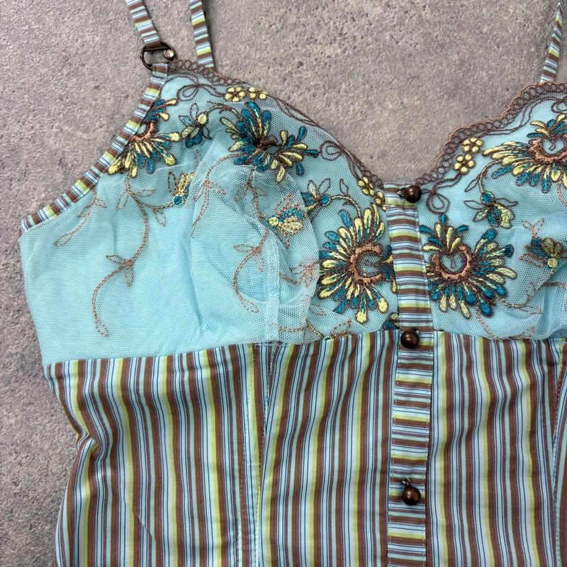 aqua blue fitted corset pinstripe fairy vest top
