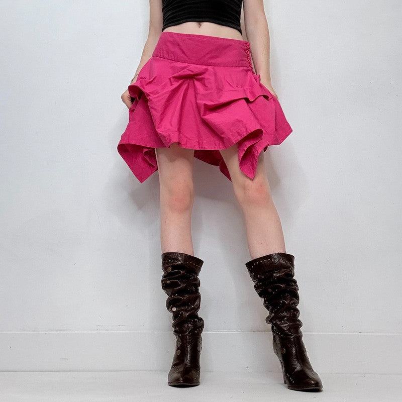allsaints pink gathered puff mini skirt