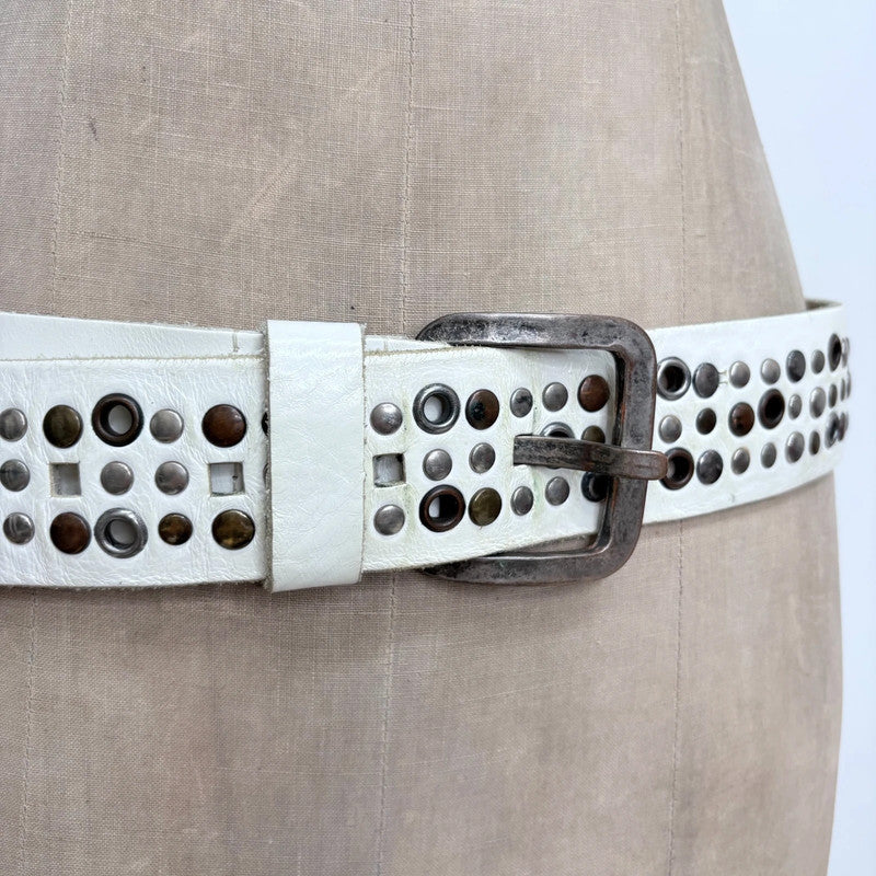 white leather studded belt
