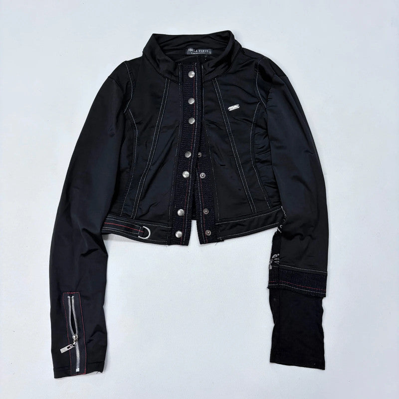 black fitted cropped utility jacket