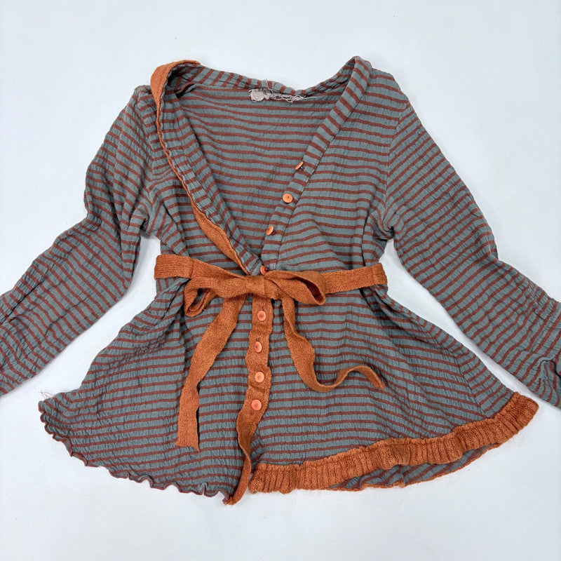 brown pinstripe flared cardigan