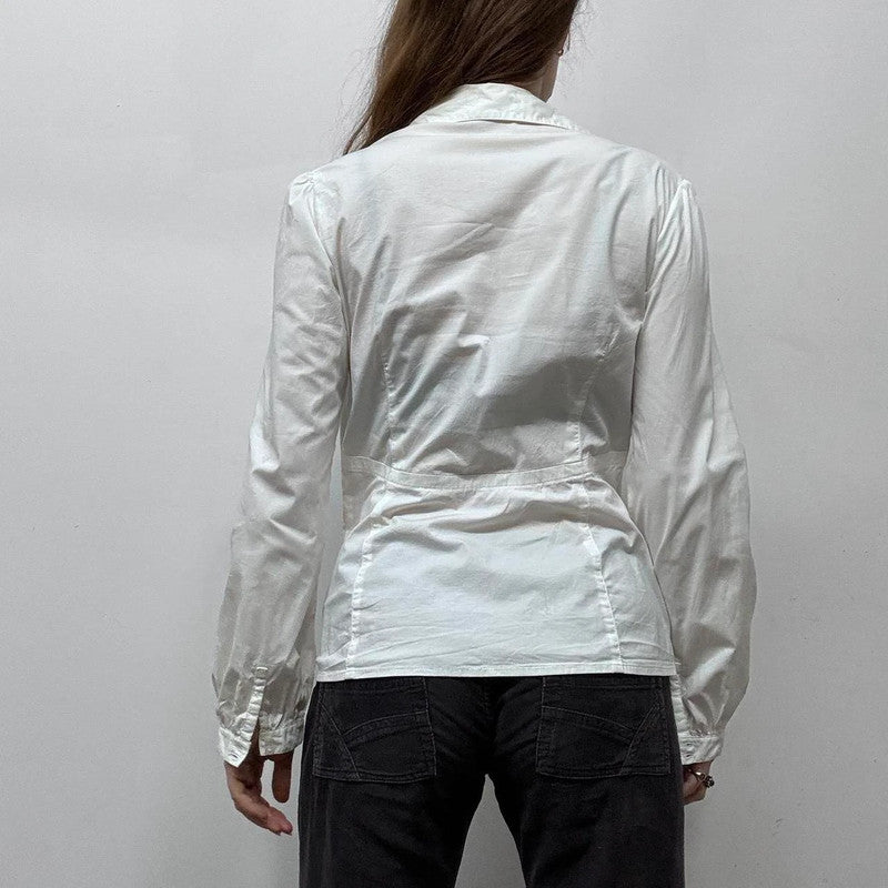 white puff sleeve button up shirt