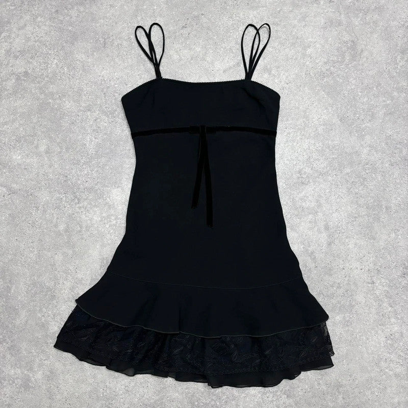 black ruffle mini dress
