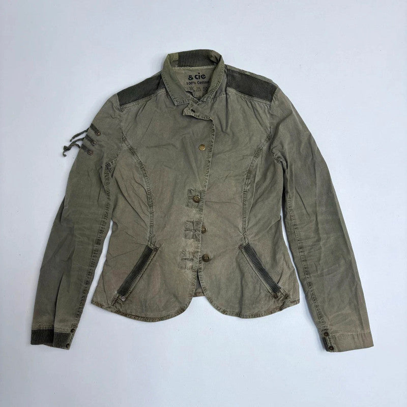 khaki flared utility popper jacket