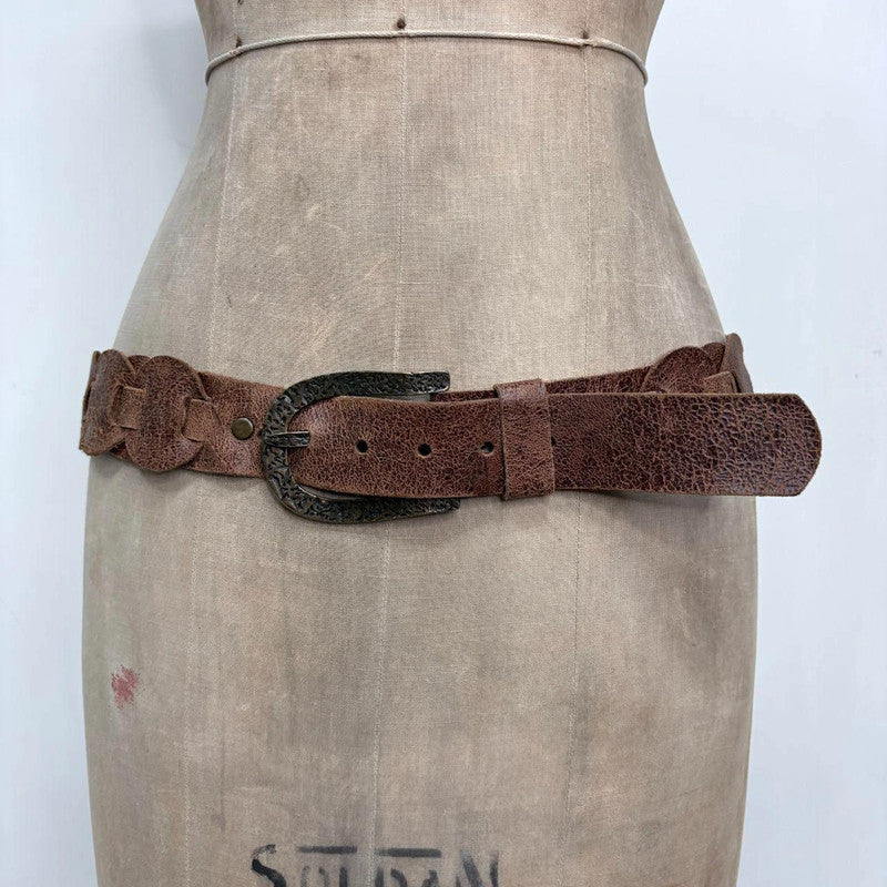 brown leather woven boho belt