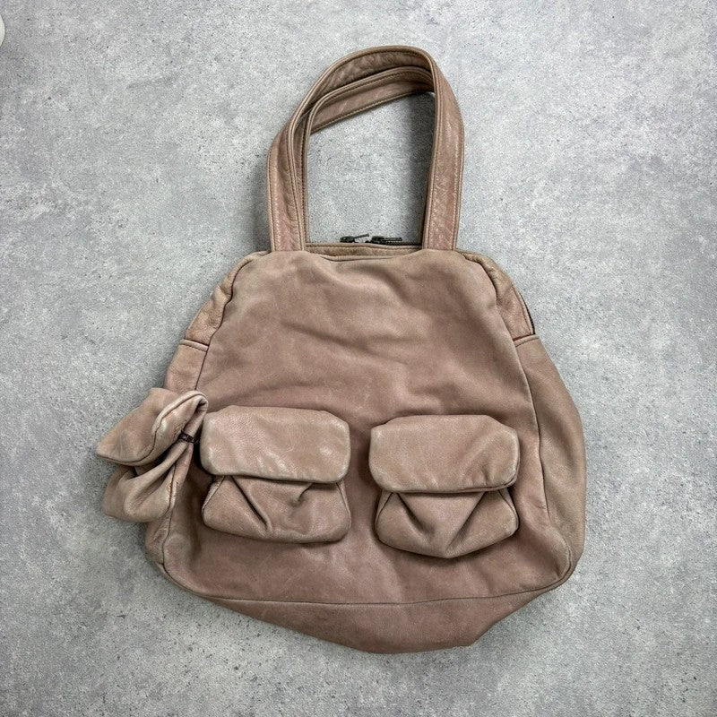 Dusty pink distressed leather cargo slouchy pocket bag