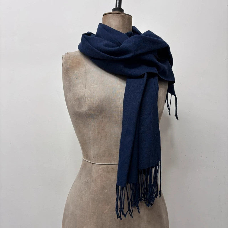 navy knitted wool tassel scarf
