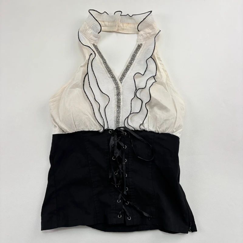 Corset Lace-Up Ruffle Goth Shirt vest top