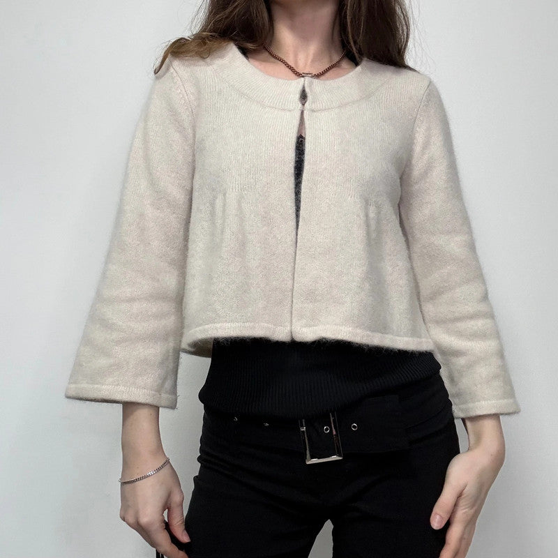 cropped cream angora fluffy knit cardigan