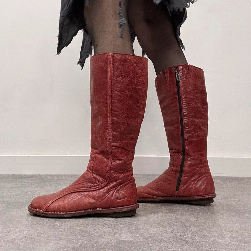 red leather Dr marten moto boots