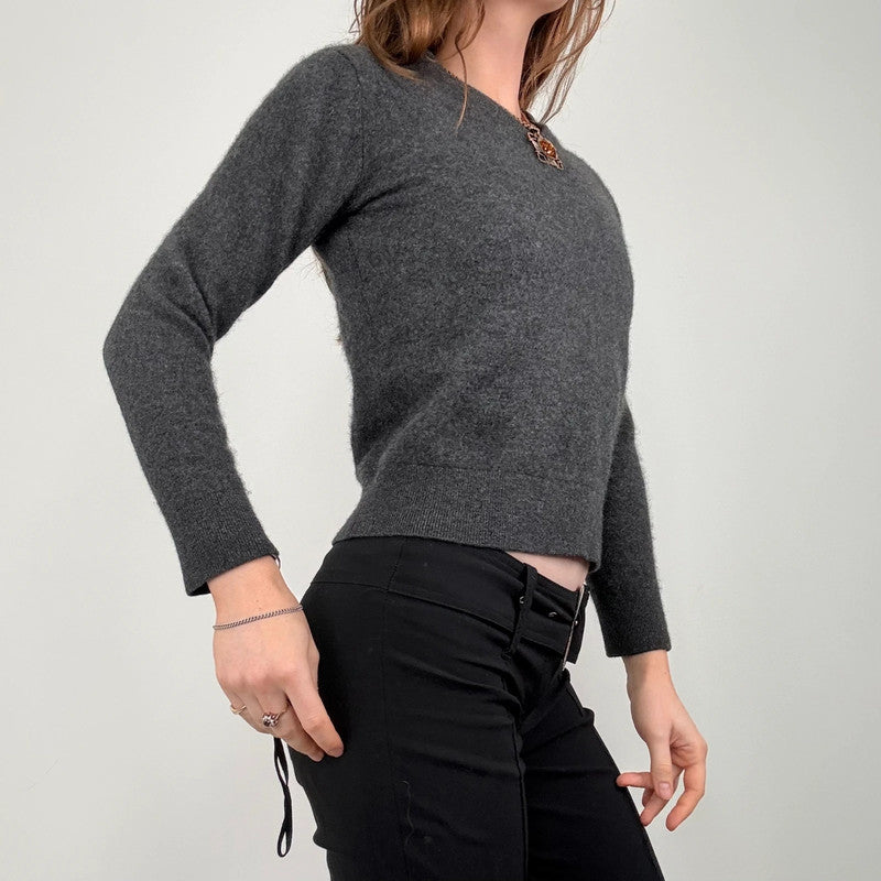 grey wool cropped fluffy cashmere jumper
