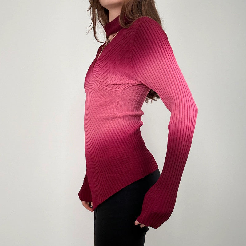 chunky ribbed knit asymmetric ombre jumper