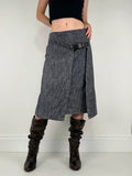 Pleated buckle front denim grunge midi skirt