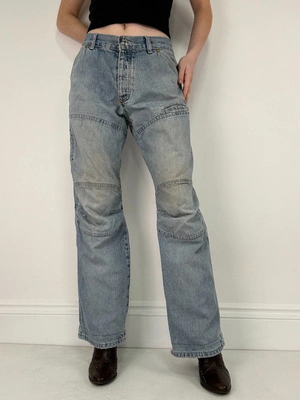 distressed light wash G-star raw cargo flare jeans