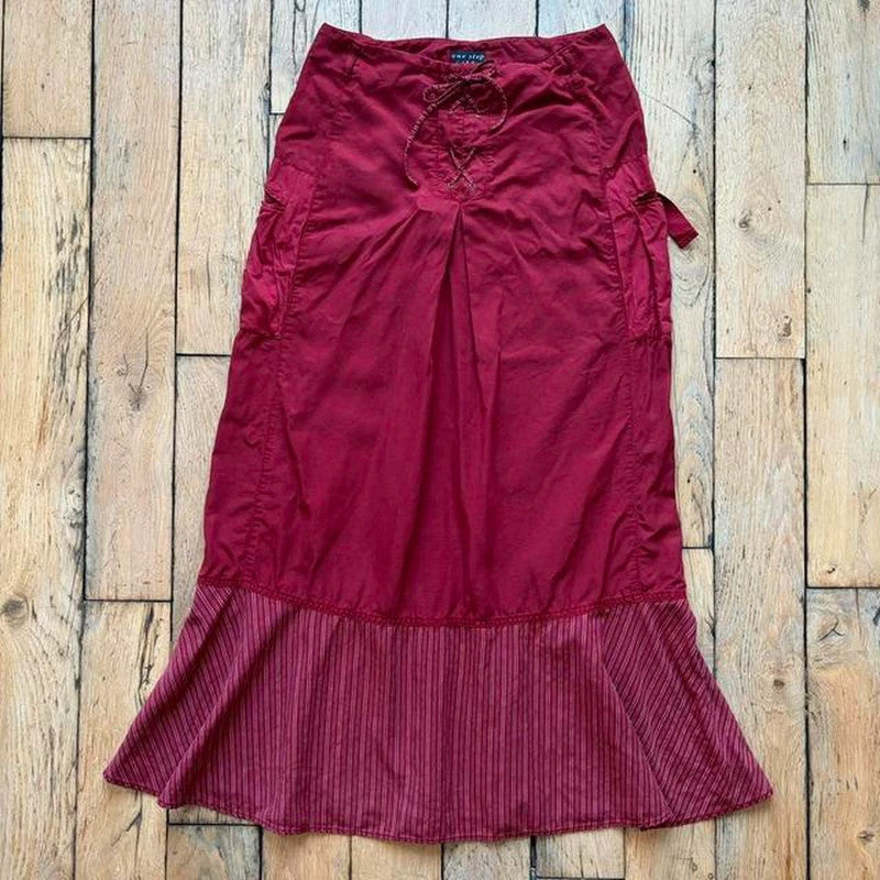 Red linen corset maxi skirt