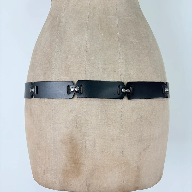 Black leather silver link belt