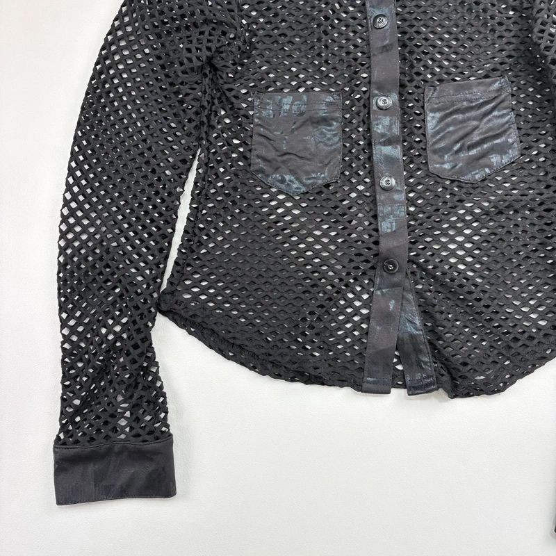 Black fitted Fishnet Mesh Grunge Shirt