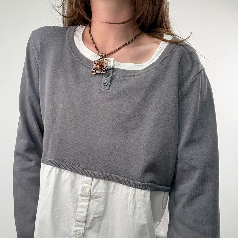 flared white shirt layered long sleeve top