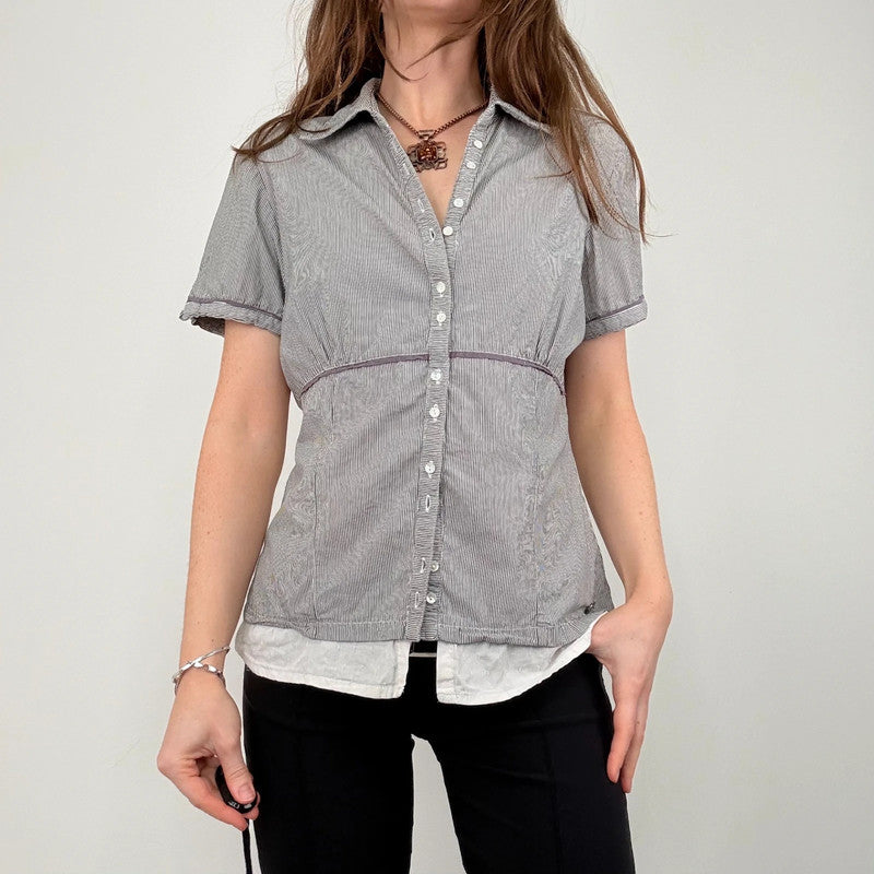 layered pinstripe short sleeve shirt