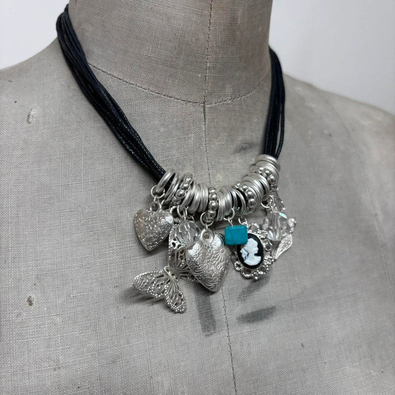 layered silver charm necklace