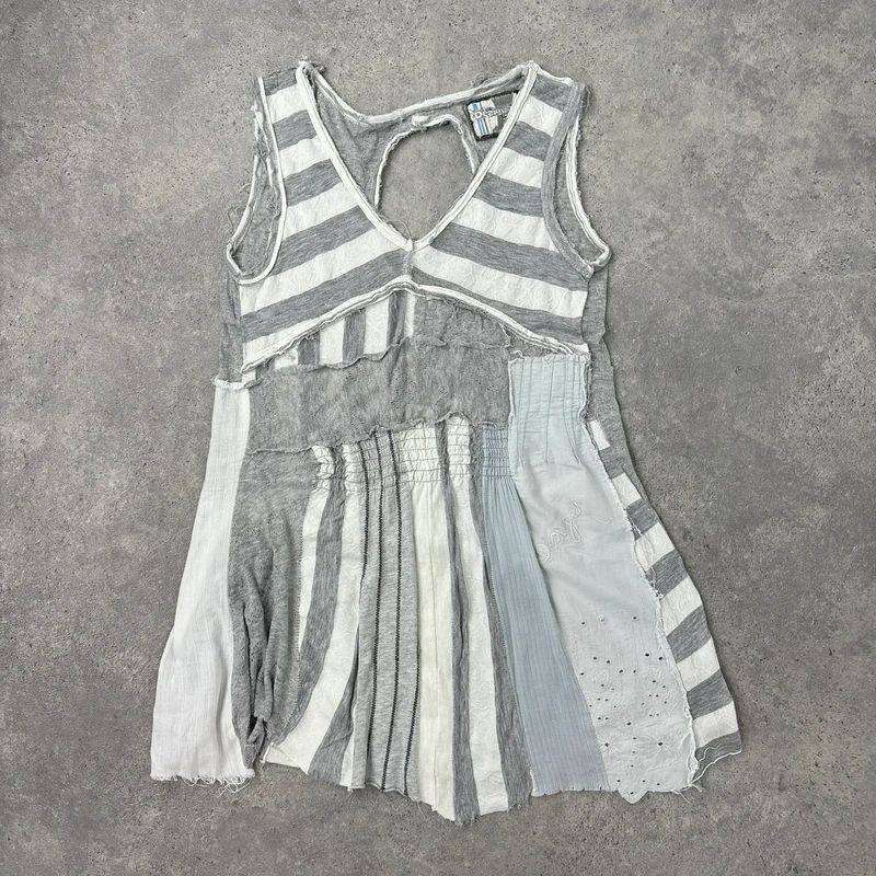 grey striped patchwork asymmetric vest