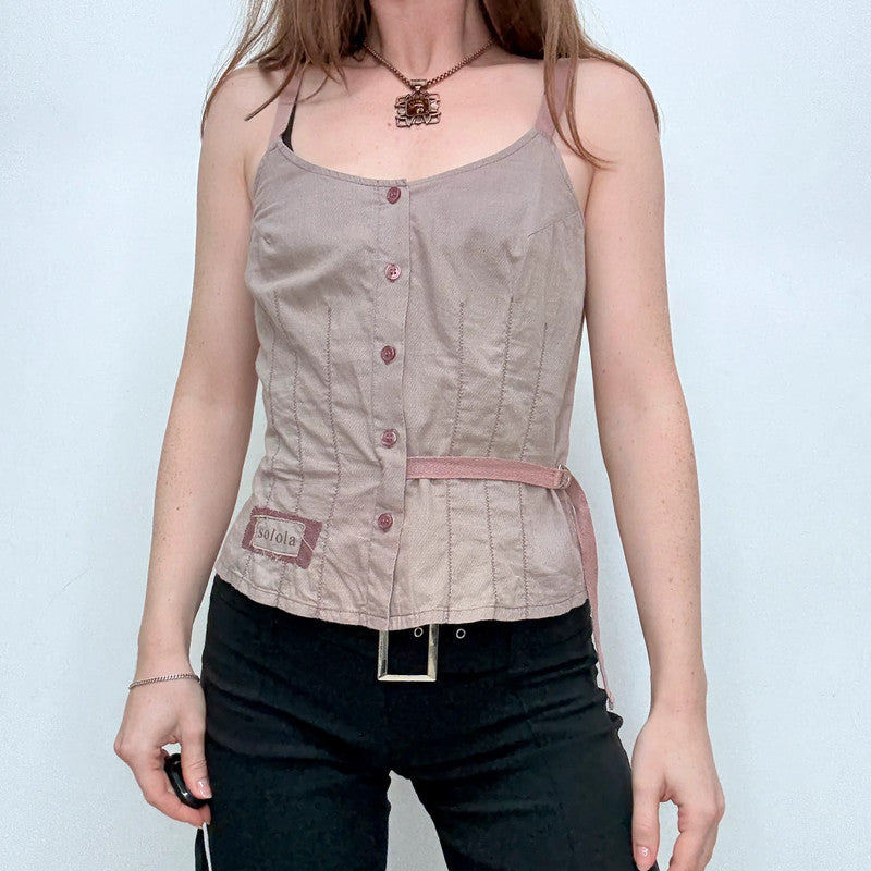 beige utility button vest