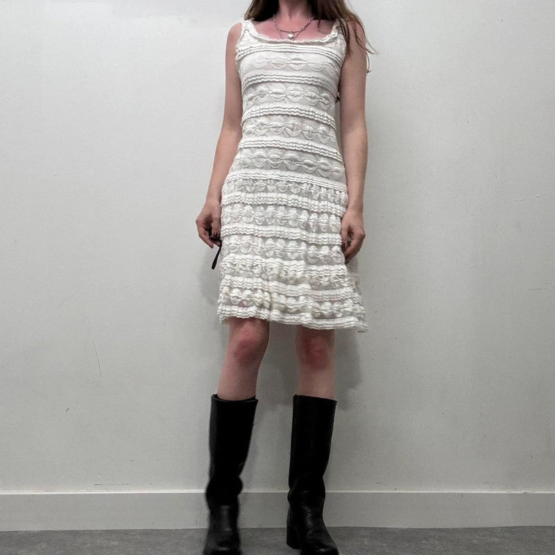 white lace flared coquette dress