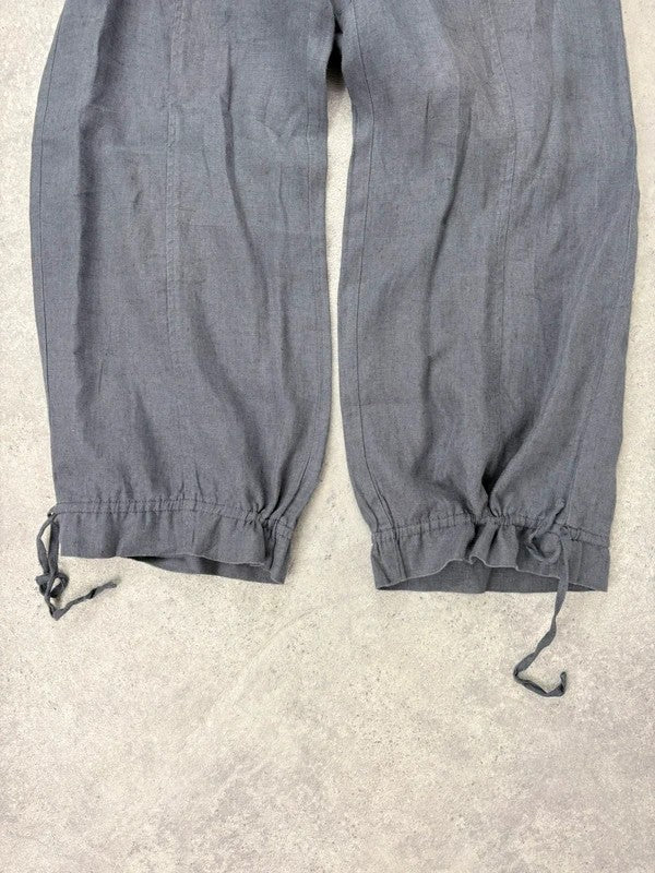 Navy linen puff leg drawstring bloomer trousers