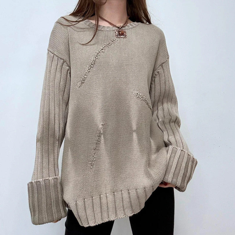 distressed chunky knit khaki rib jumper
