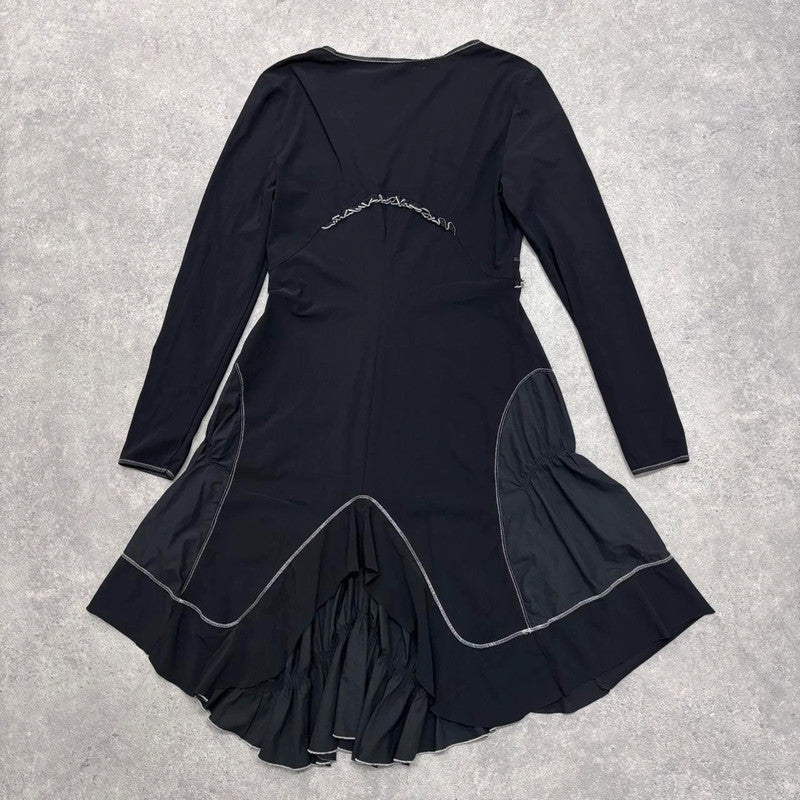 black flared handkercheif midi dress