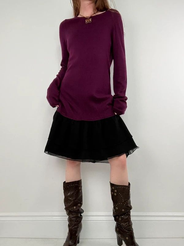 burgundy Maje layered long sleeve dress