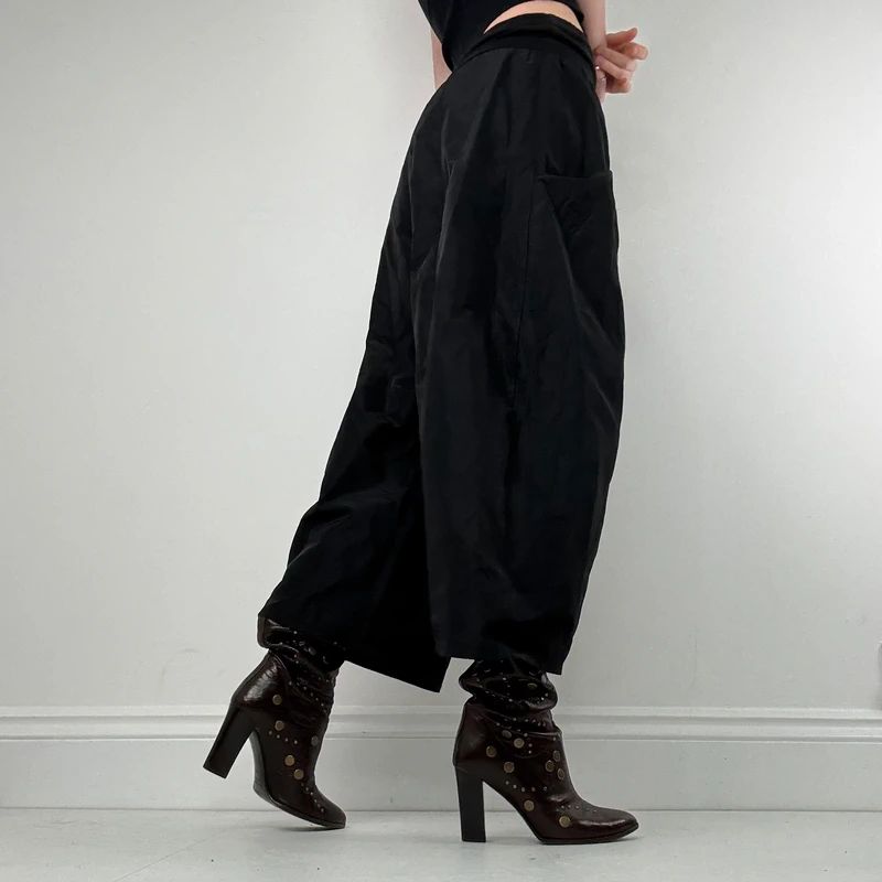 Black barrel wide leg tech trousers