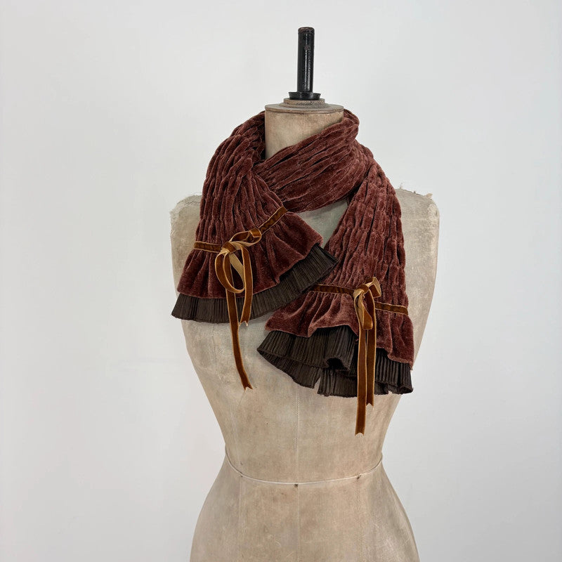 brown velvet gathered pleated scarf