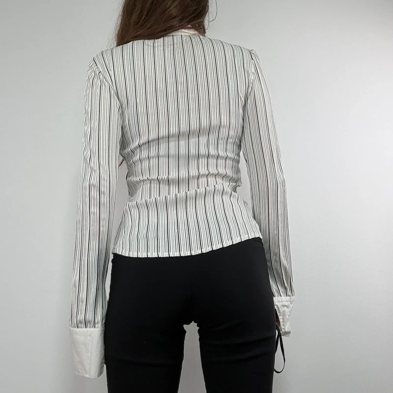 zip through pinstripe fitted white shirt