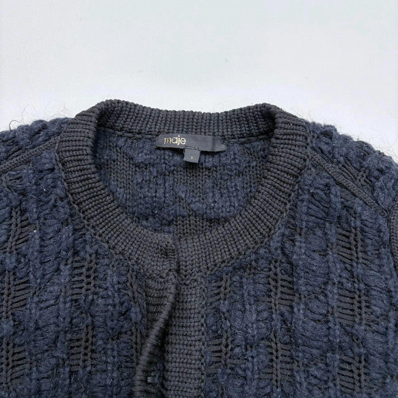 navy chunky knit cropped maje cardigan
