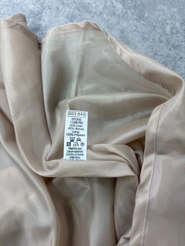 beige linen tartan flared checked maxi skirt